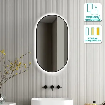 Ada Pill Black Framed Backlit Illuminated LED Mirror 900x500mm