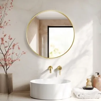 Paris Brushed Brass Round Bathroom Mirror 600mm