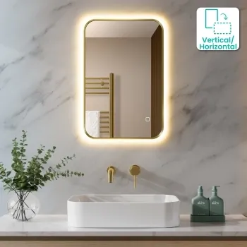 Nina Brushed Brass Backlit Illuminated LED Mirror 600x400mm