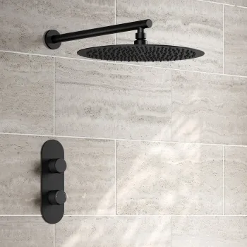 Ballina Premium Matt Black Round Thermostatic Shower Set - 300mm Head