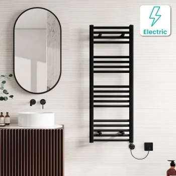 Naples Electric Premium Matt Black Straight Heated Towel Rail 1200x450mm