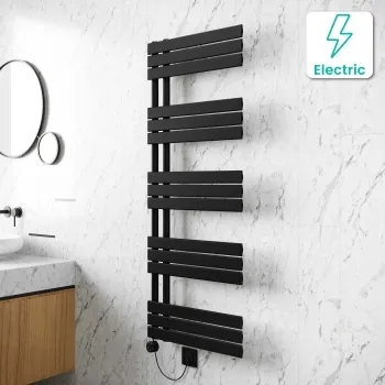 Seville Electric Matt Black Designer Flat Panel Heated Towel Rail 1600x600mm
