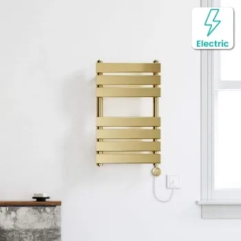 Santorini Electric Brushed Brass Flat Panel Heated Towel Rail 650x400mm