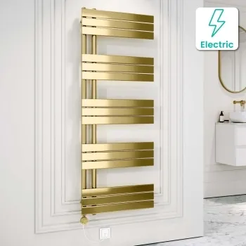 Seville Electric Brushed Brass Designer Flat Panel Heated Towel Rail 1600x600mm