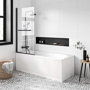 Stafford 1700x700 Shower Bath & 4mm Matt Black Screen with Rail