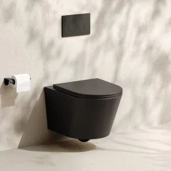 Loma Matt Black Rimless Wall Hung Toilet With Premium Soft Close Slim Seat