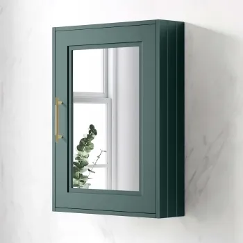 Midnight Green Mirror Cabinet 700x500mm - Brass Knurled Handles