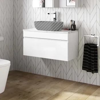 Trent Gloss White Wall Hung Drawer 800mm with Marble Top 800mm - Excludes Counter Top Basin