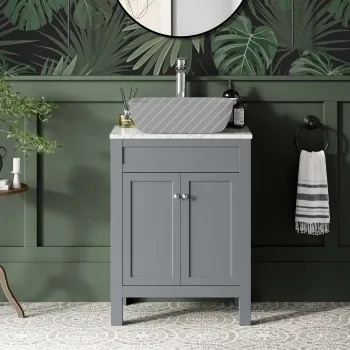 Bermuda Dove Grey Cabinet with Marble Top 600mm - Excludes Counter Top Basin