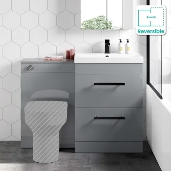 Avon Stone Grey Basin Drawer Vanity and Back To Wall Toilet Unit 1100mm (Excludes Toilet) - Black Accents  