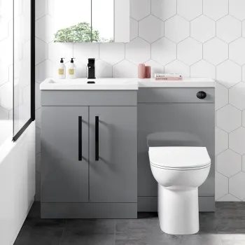 Avon Stone Grey Combination Vanity Basin and Aruba Toilet 1100mm - Black Accents - Left Handed