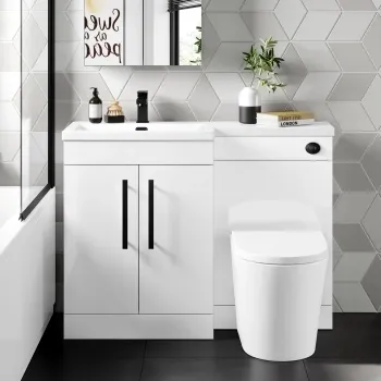 Avon Gloss White Combination Vanity Basin and Boston Toilet 1100mm - Black Accents - Left Handed