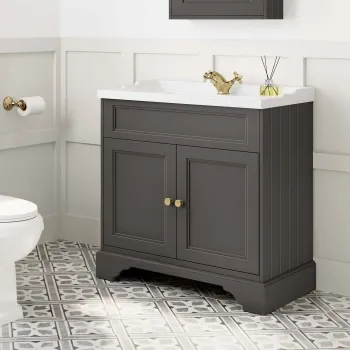 Lucia Graphite Grey Basin Vanity 830mm - Brushed Brass Accents