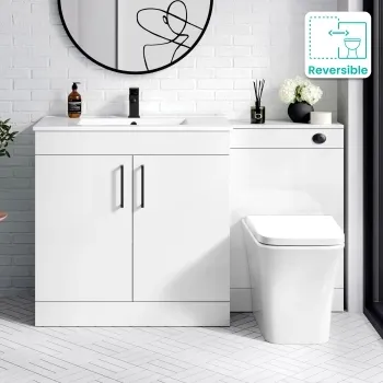 Mersey Gloss White Combination Vanity Basin and Houston Toilet 1300mm - Black Accents