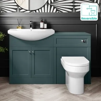 Capri Mystic Green Combination Vanity Basin and Denver Toilet 1350mm - Chrome Handles