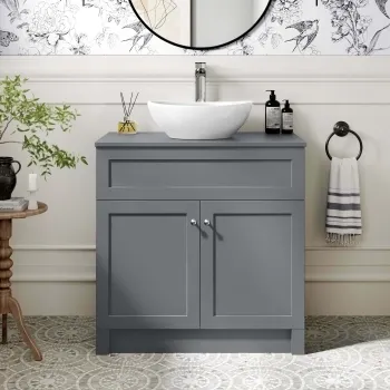 Milos Fog Grey Vanity with Oval Basin 800mm - Chrome Handles