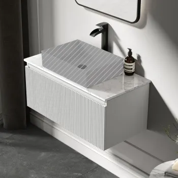 Malta Fluted Coastal White Wall Hung Drawer Vanity with Marble Top 800mm - Excludes Counter Top Basin