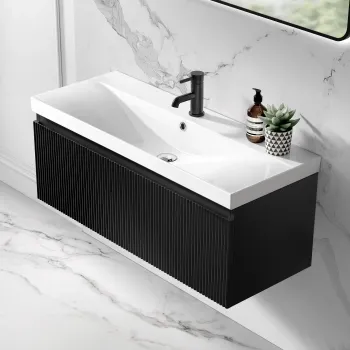 Malta Fluted Matt Black Wall Hung Basin Drawer Vanity 1000mm