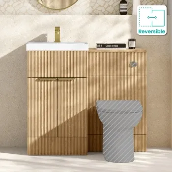 Havana Fluted Country Oak Basin Vanity and Back To Wall Toilet Unit 1000mm (Excludes Toilet) - Brushed Brass Accents