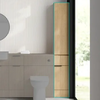 Sicily Fluted Country Oak Floor Standing Tall Cabinet Unit 1900x300mm - Black Accents