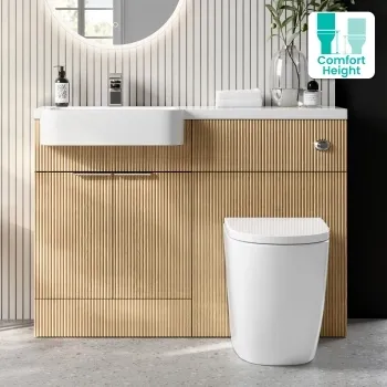 Sicily Fluted Country Oak Combination Vanity Basin and Utah Comfort Height Toilet 1200mm - Chrome Handles - Left Handed