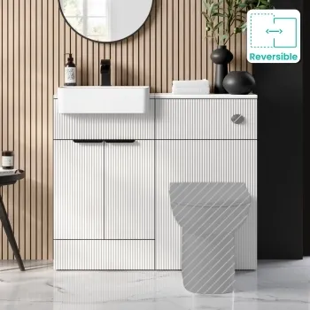 Sicily Fluted Coastal White Vanity and Back To Wall Toilet Unit 1000mm (Excludes Toilet) - Black Accents