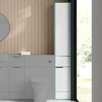 Sicily Fluted Coastal White Floor Standing Tall Cabinet Unit 1900x300mm - Black Accents