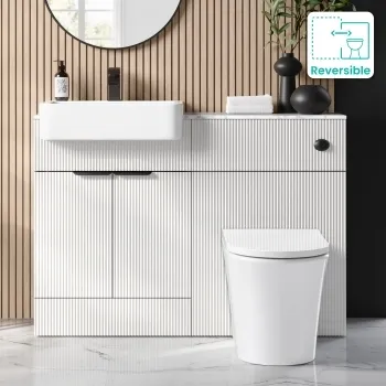 Sicily Fluted Coastal White Combination Vanity Basin with Marble Top & Tucson Toilet 1200mm - Black Accents