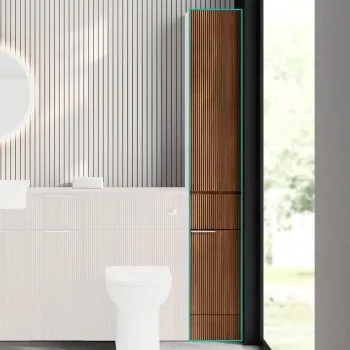 Sicily Fluted Black Walnut Floor Standing Tall Cabinet Unit 1900x300mm - Chrome Handles