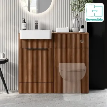 Sicily Fluted Black Walnut Vanity and Back To Wall Toilet Unit 1000mm (Excludes Toilet) - Chrome Handles