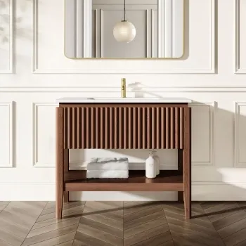 Maru Walnut Wood Grain Vanity Unit 1000mm