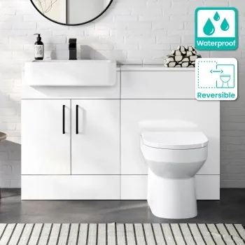 100% Waterproof - Harper Gloss White PVC Combination Vanity Basin and Miami Toilet 1200mm - Black Accents