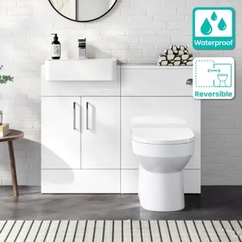 100% Waterproof - Harper Gloss White PVC Combination Vanity Basin & Miami Toilet 1000mm