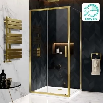 Hamburg Brushed Brass Easy Clean 8mm Sliding Shower Enclosure 1000x760mm - Easy Fix