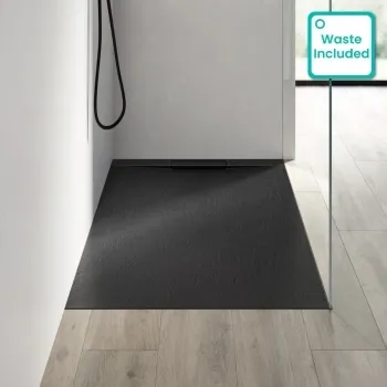 Tokyo Rectangular Matt Black Slate Texture Stone Shower Tray 1400x700mm