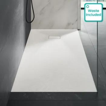 Berlin Rectangular Matt White Slate Effect SMC Composite Shower Tray 1800x800mm