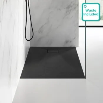 Berlin Rectangular Matt Black Slate Effect SMC Composite Shower Tray 1200x900mm