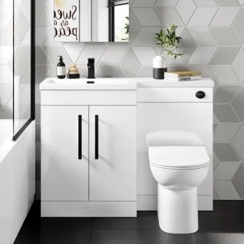 Avon Gloss White Combination Vanity Basin and Aruba Toilet 1100mm - Black Accents - Left Handed