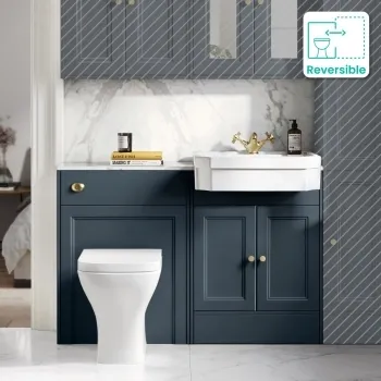 Monaco Inky Blue Combination Vanity Traditional Basin with Marble Top & Atlanta Toilet 1200mm - Brushed Brass Accents