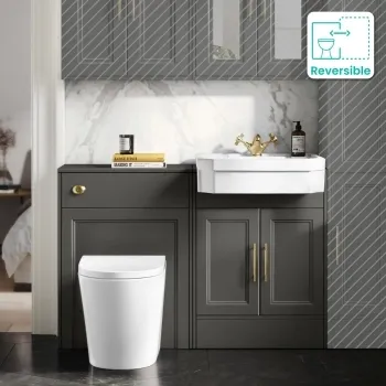 Monaco Graphite Grey Combination Vanity Traditional Basin and Boston Toilet 1200mm - Brass Knurled Handles