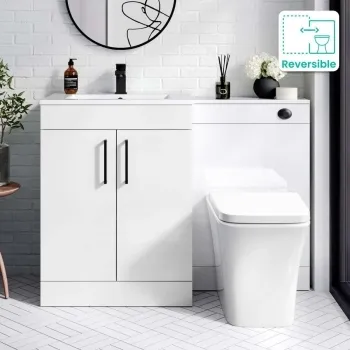 Mersey Gloss White Combination Vanity Basin and Houston Toilet 1100mm - Black Accents