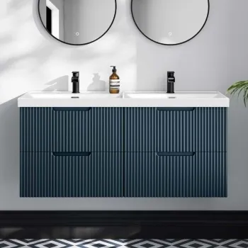 Crete Fluted Navy Blue Wall Hung Double Basin Drawer Vanity 1200mm