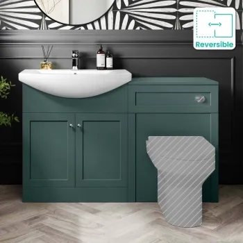 Capri Mystic Green Basin Vanity and Back To Wall Unit 1350mm (Excludes Toilet) - Chrome Handles