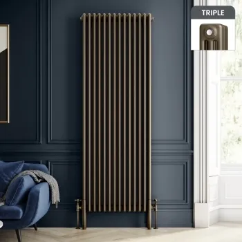 Athens Antique Gold Triple Column Vertical Traditional Radiator 1800x650mm
