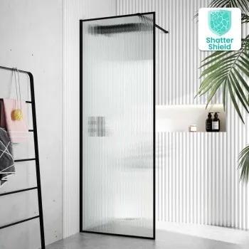 Munich Fluted Effect Matt Black Framed Easy Clean 8mm Wet Room Shower Glass Panel 800mm