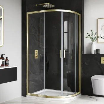 London Brushed Brass 6mm Offset Quadrant Shower Enclosure 1000x800mm