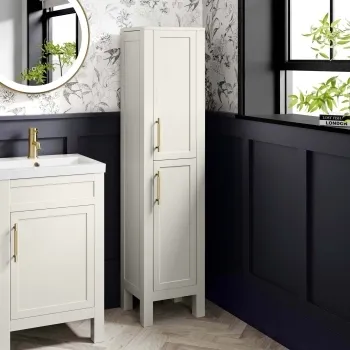 Bermuda Chalk White Floor Standing Tall Cabinet 1500x350mm - Brass Knurled Handles