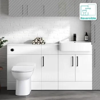 Harper Gloss White Combination Vanity Basin and Aruba Toilet 1500mm - Black Accents