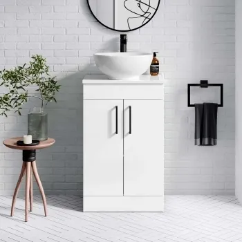 Mersey Gloss White Vanity with Mesa Basin 500mm - Black Accents