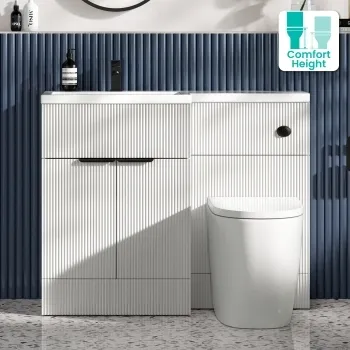 Havana Fluted Coastal White Combination Vanity Basin and Utah Comfort Height Toilet 1100mm - Black Accents - Left Handed